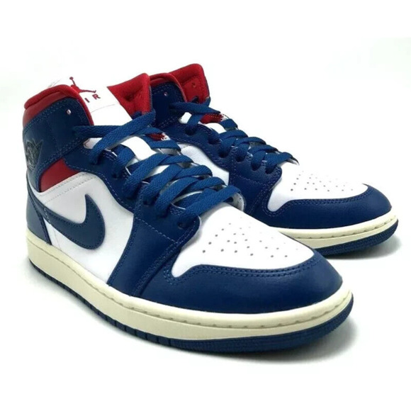 *NEW* WOMEN Nike Air Jordan 1 Mid White/French Blue-Gym Red (BQ6472 146) Size 8 - Picture 2 of 8